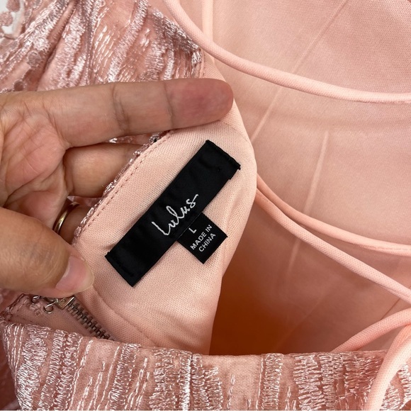 Lulu’s Making Magic Blush Pink Fringe Lace-Up Mini Dress size Large - Picture 6 of 10